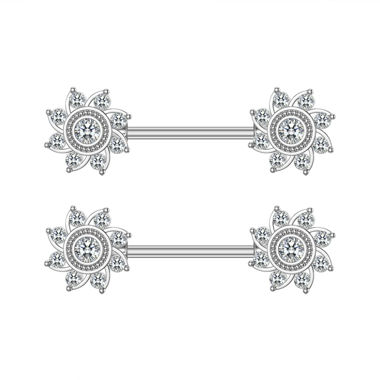 2pcs Red Crystals CZs Nipple Piercing Heart Barbell